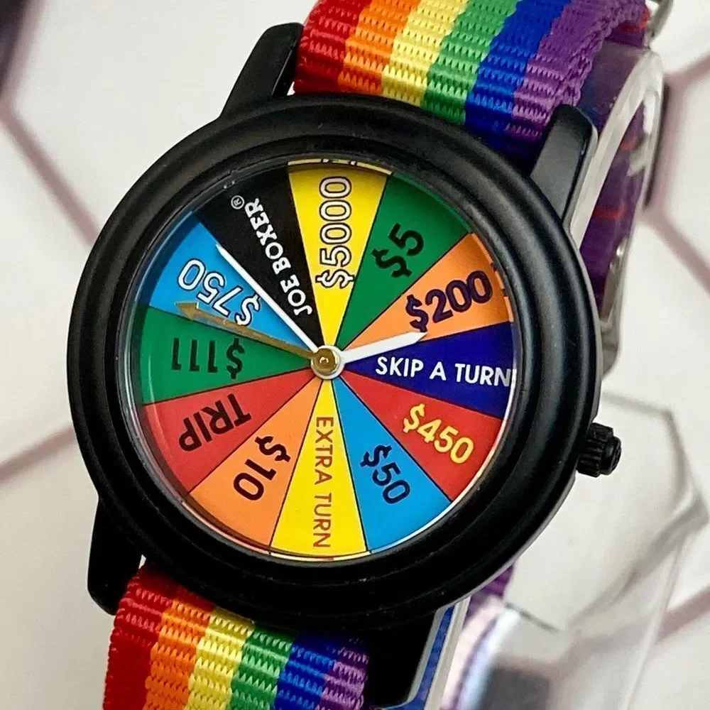 Vintage 1996 Joe Boxer X Timex Wheel of Fortune Men's Unisex Watch Rainbow Strap